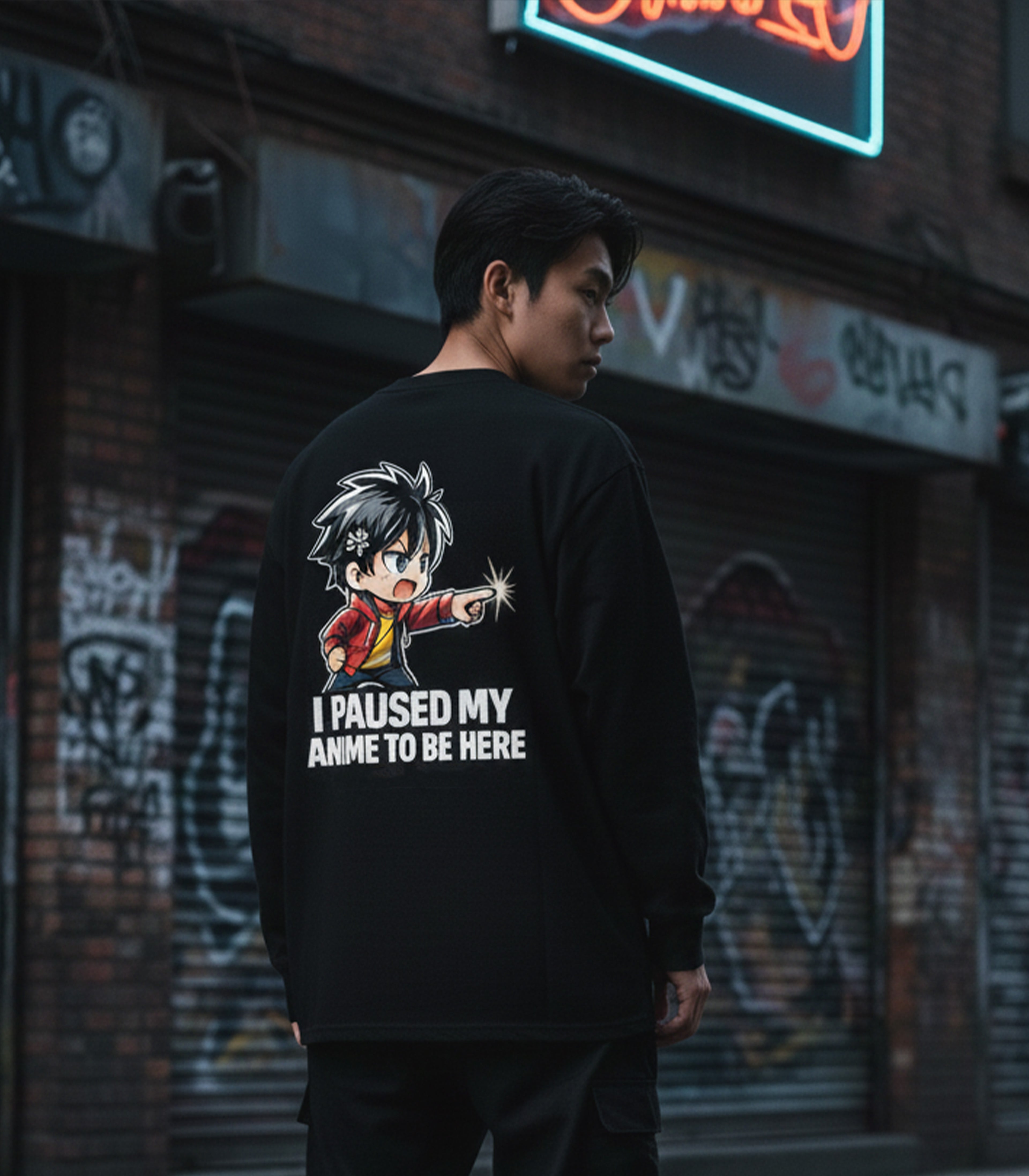 “I Paused My Anime To Be Here” Oversized Anime Streetwear Sweatshirt