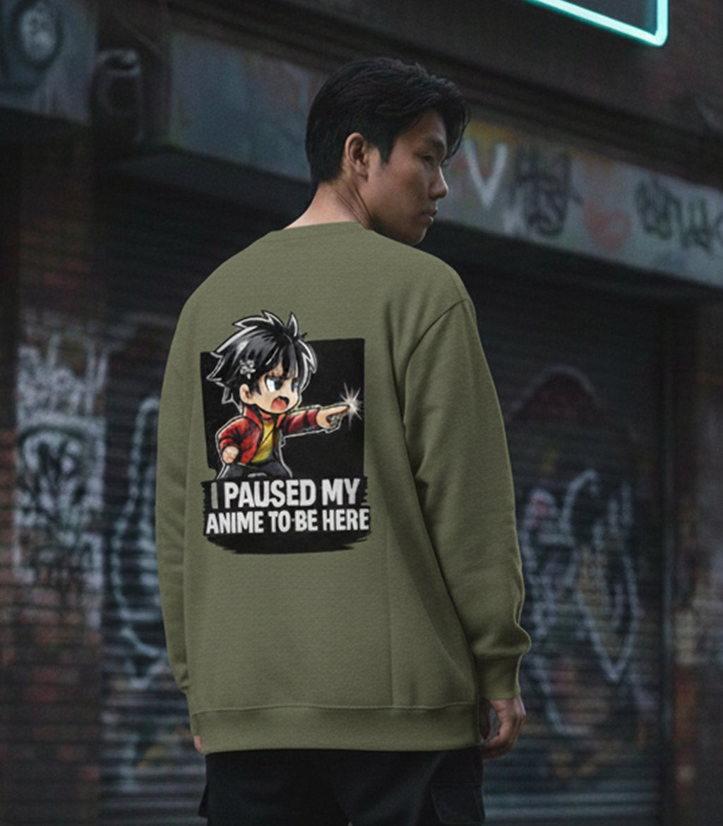 “I Paused My Anime To Be Here” Oversized Anime Streetwear Sweatshirt