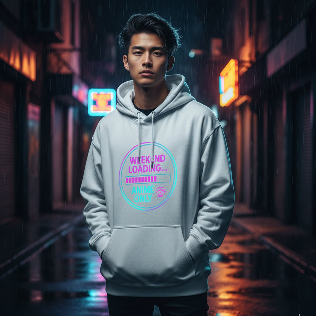 "Weekend Loading... Anime Only" Hoodie | Neon Vaporwave Aesthetic | Oversized Fandom Jumper | DREAM SHECHER