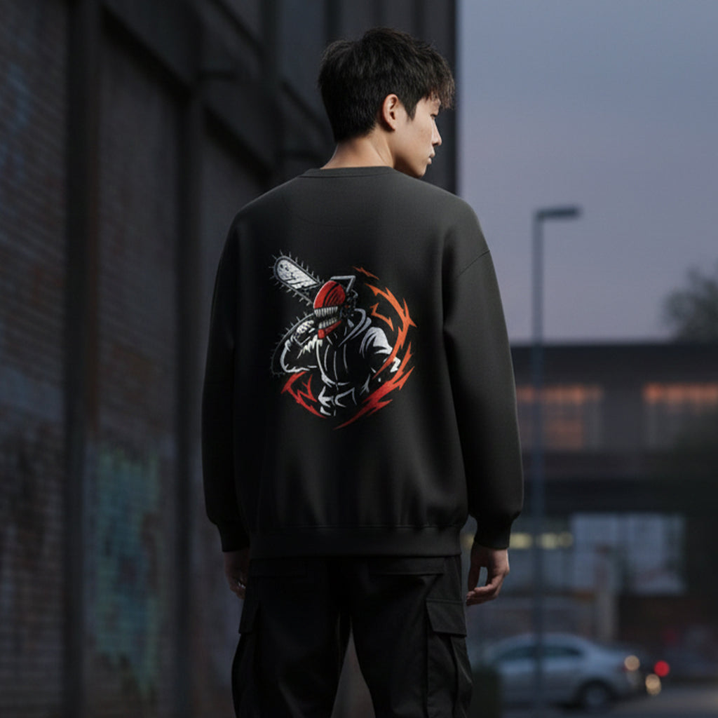 Chainsaw Man Denji Sweatshirt | Dark Green Anime Streetwear | CSM Devil Hunter Oversized Crewneck | DREAM SHECHER