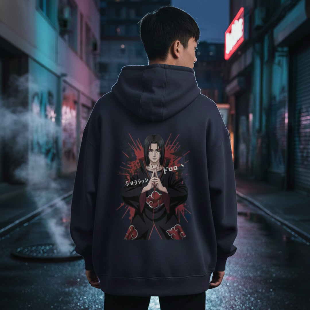 Itachi Uchiha Mangekyō Hoodie | Naruto Akatsuki Graphic Sweatshirt | Oversized Anime Streetwear