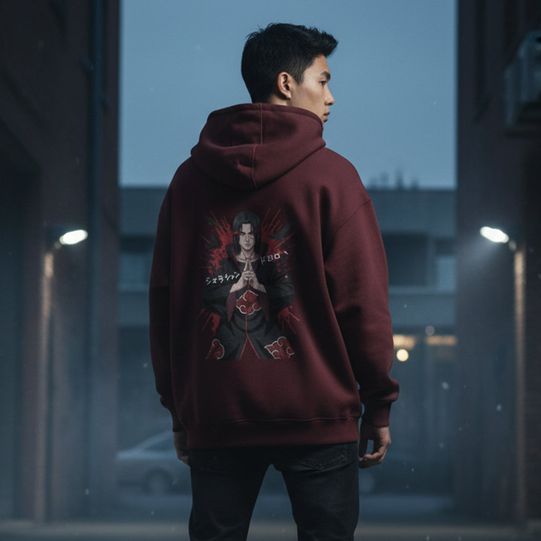Itachi Uchiha Mangekyō Hoodie | Naruto Akatsuki Graphic Sweatshirt | Oversized Anime Streetwear