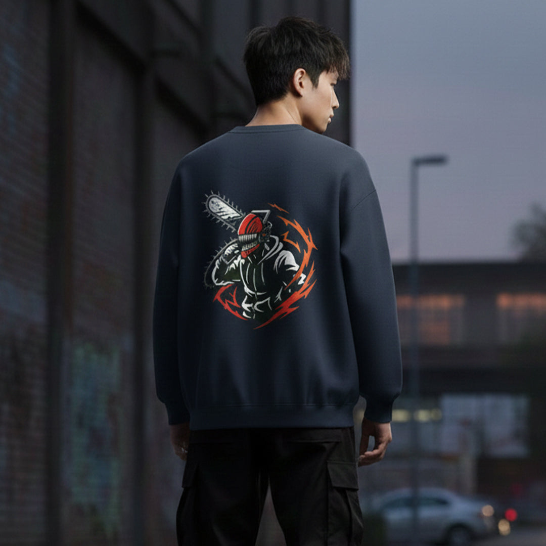 Chainsaw Man Denji Sweatshirt | Dark Green Anime Streetwear | CSM Devil Hunter Oversized Crewneck | DREAM SHECHER