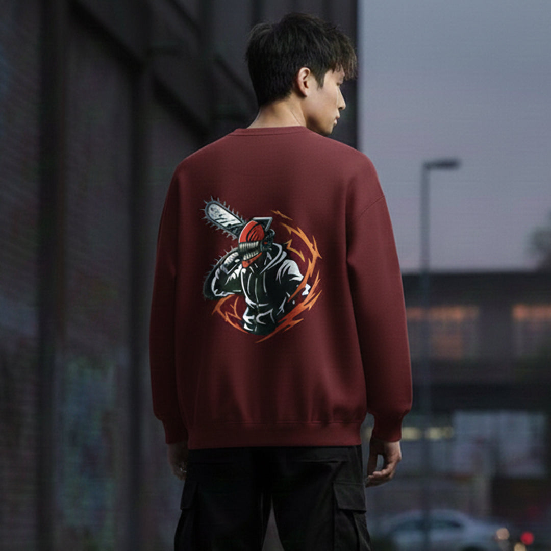 Chainsaw Man Denji Sweatshirt | Dark Green Anime Streetwear | CSM Devil Hunter Oversized Crewneck | DREAM SHECHER