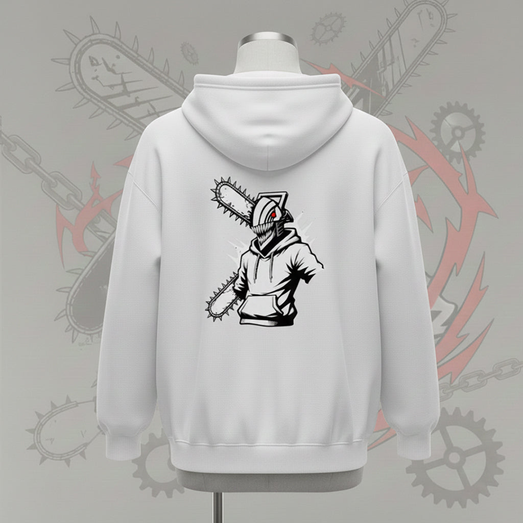Chainsaw Man Denji White Hoodie | Minimalist CSM Devil Hunter Streetwear | Oversized Black & White Jumper | DREAM SHECHER